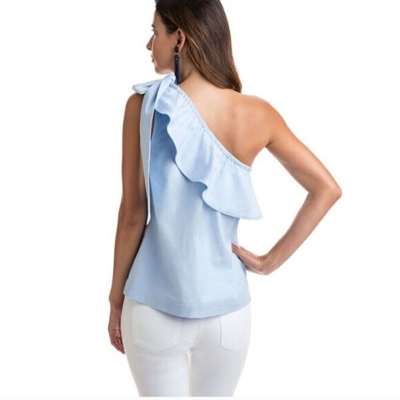 Vineyard Vines NWT Oxford One Shoulder Bow Top Cloud Size 6 - Picture 5 of 10